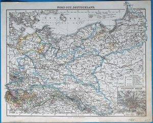 Alte Landkarte Deutsches Reich NORD OST-DEUTSCHLAND,  1864